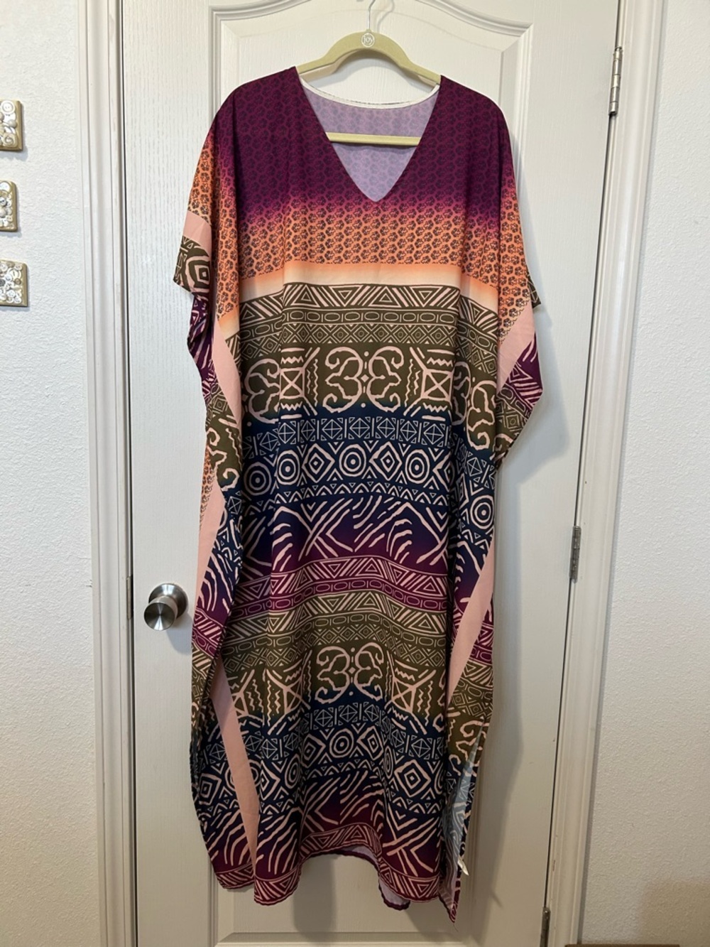 Boho Printed Caftan Dress in Plum, Olive & Navy